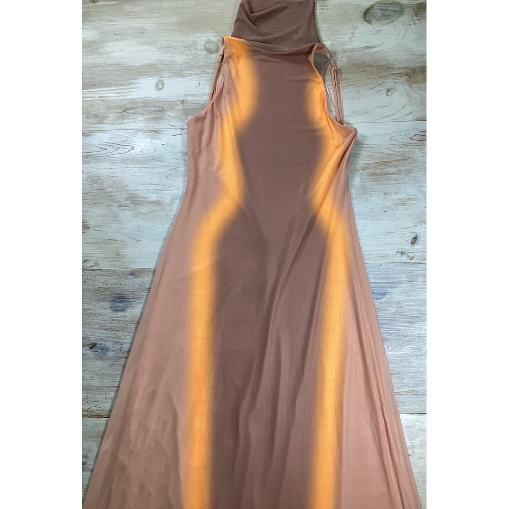 AFRM Womens Mesh Maxi Dress Orange Tan Ombre Heat Map High Neck Open Back NEW